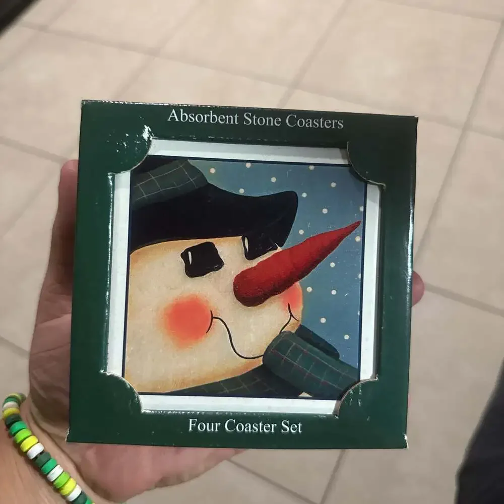Christmas Snowman Absorbent Stone Coasters - 4 Piece Set